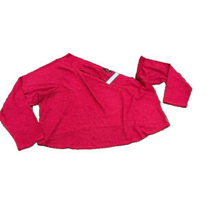 Soncy Crop Top Long Sleeves One Shoulder Cut Out Ribbed Knit Red Size 5 (28) NWT